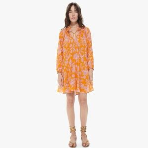 Xirena Lola Dress Long Sleeve Swingy Gauze Cotton Mini Tropicana Orange XL